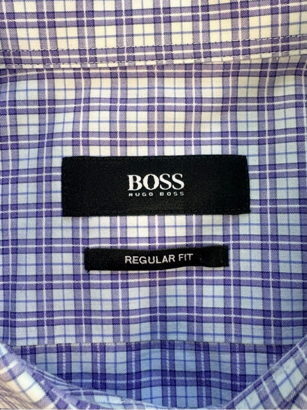 HUGO BOSS Regular Fit Purple Plaid Button Down Shirt Mens 16.5R Cotton - Picture 3 of 8